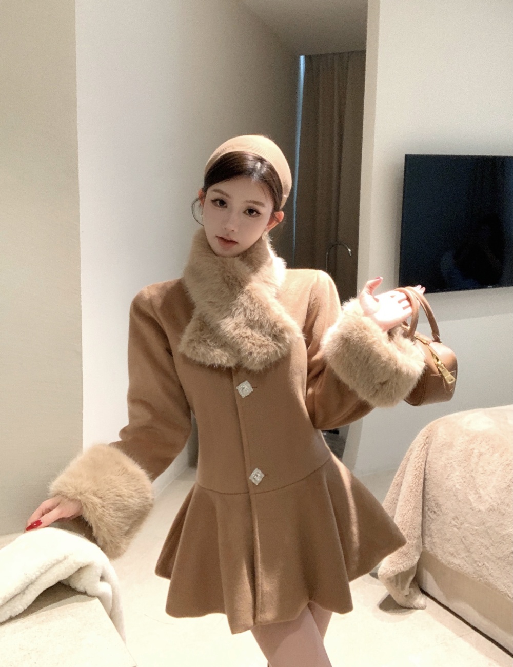 Woolen overcoat clip cotton cloak for women