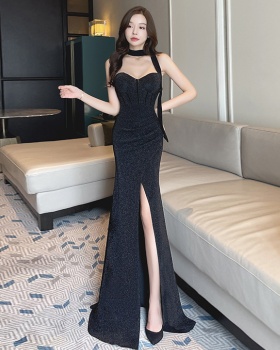 Halter banquet formal dress wrapped chest long dress