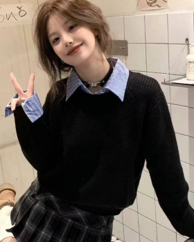 Shirt collar black sweater lazy autumn and winter tops