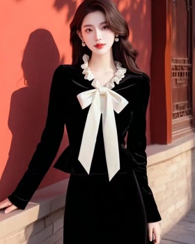 Winter long sleeve bottoming shirt chanelstyle velvet tops