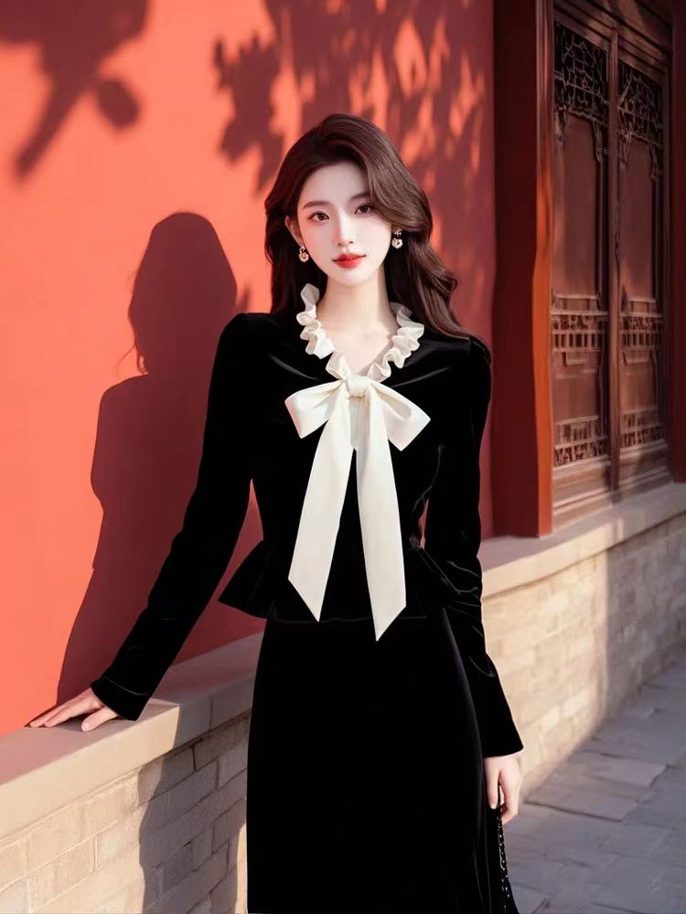 Winter long sleeve bottoming shirt chanelstyle velvet tops