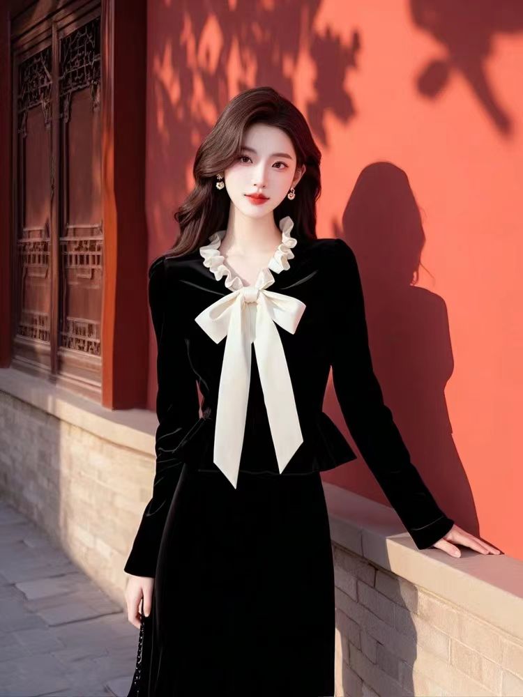 Winter long sleeve bottoming shirt chanelstyle velvet tops