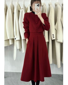 Chanelstyle winter coat red christmas skirt a set