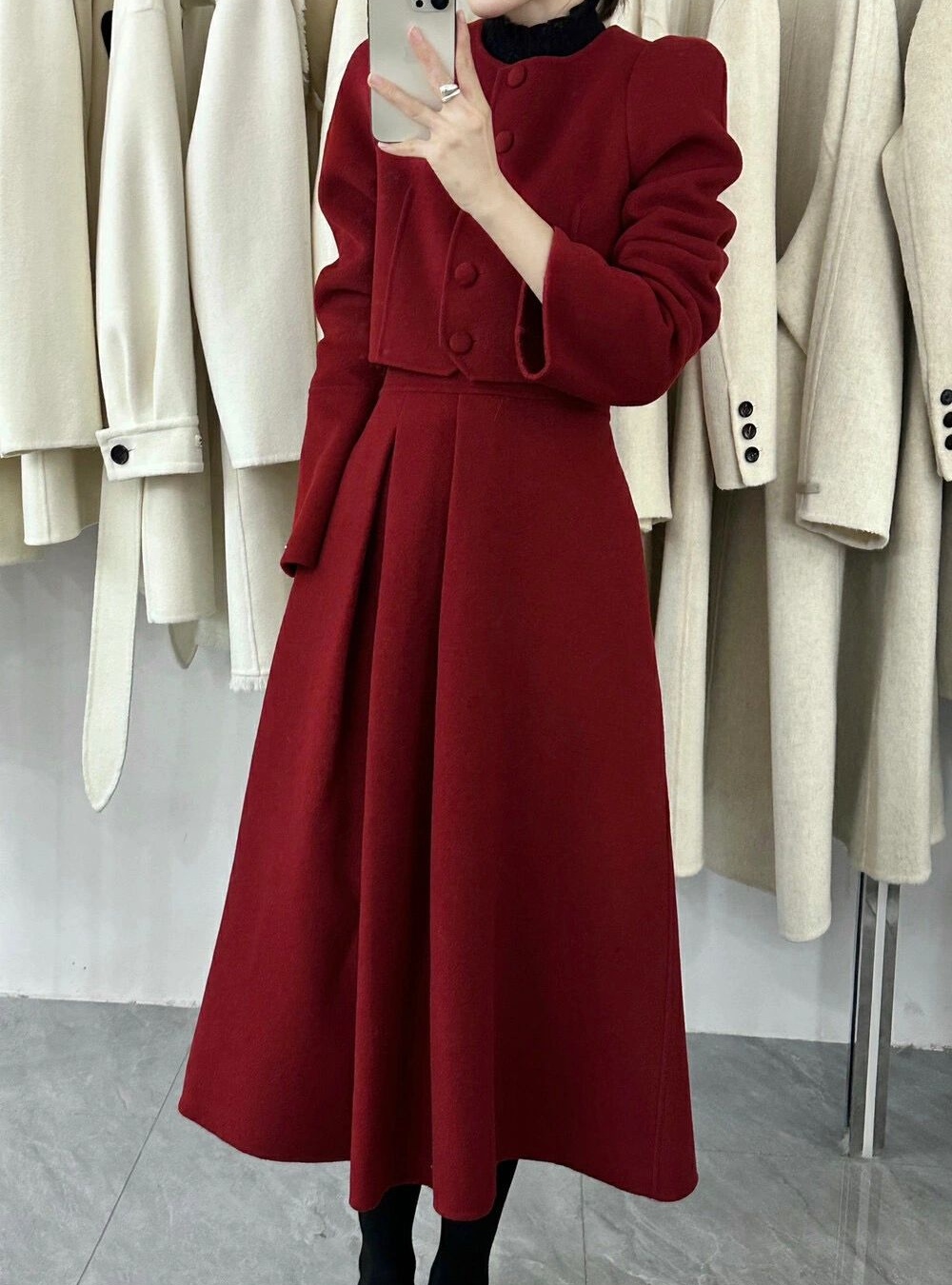 Chanelstyle winter coat red christmas skirt a set