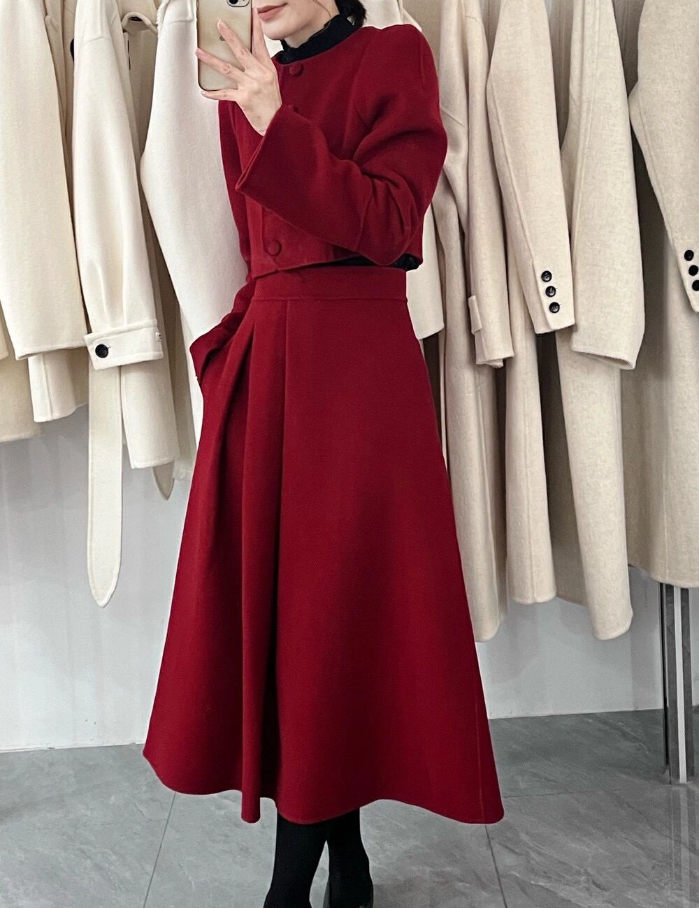 Chanelstyle winter coat red christmas skirt a set