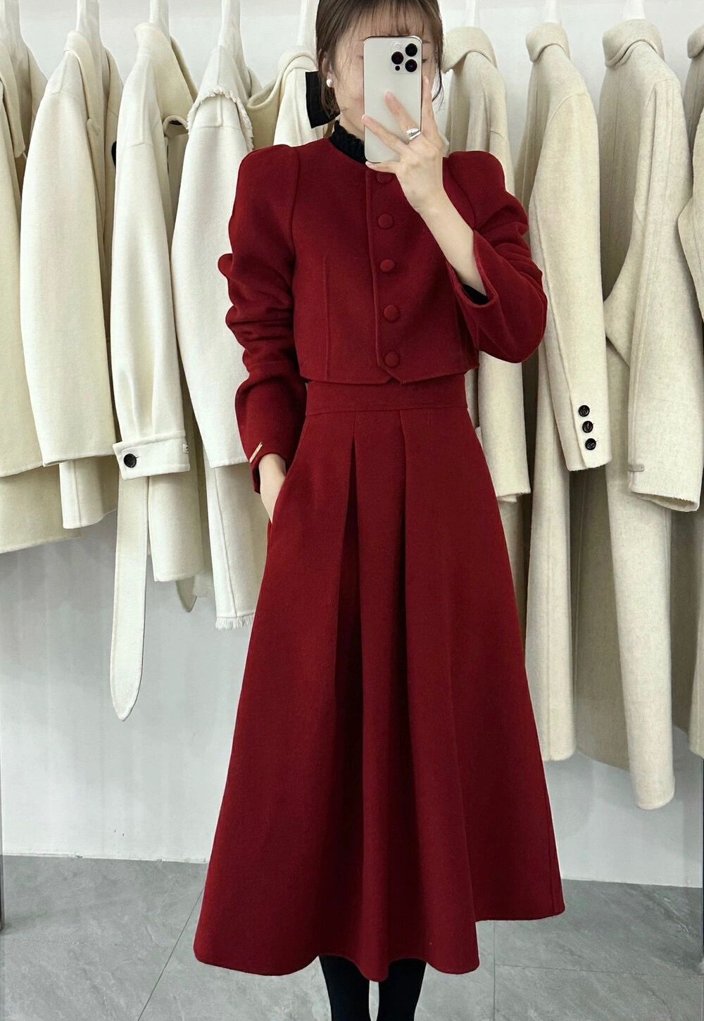 Chanelstyle winter coat red christmas skirt a set