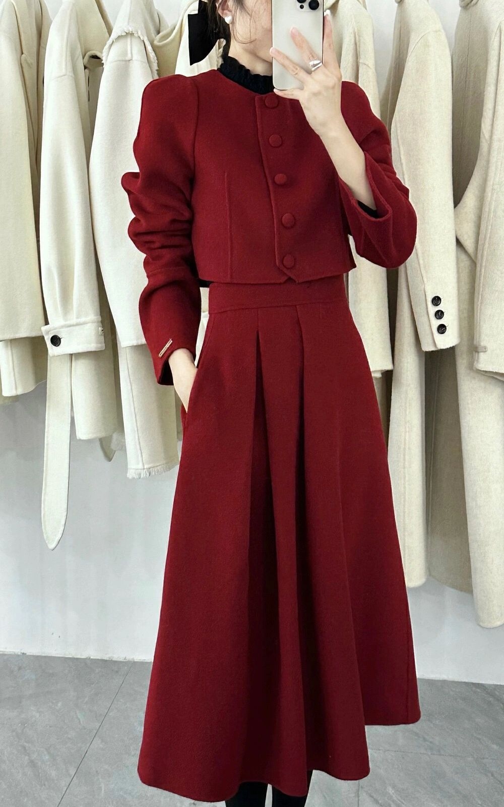 Chanelstyle winter coat red christmas skirt a set