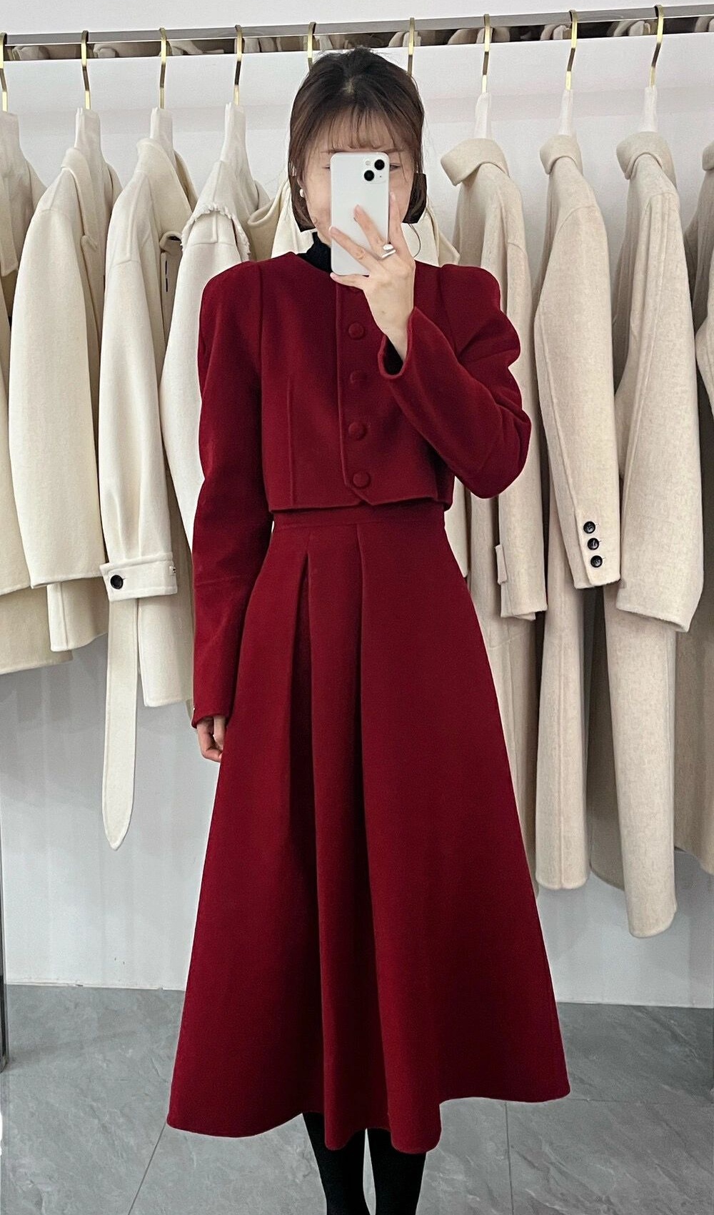 Chanelstyle winter coat red christmas skirt a set