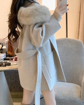 Long thick overcoat Hepburn style woolen coat for women