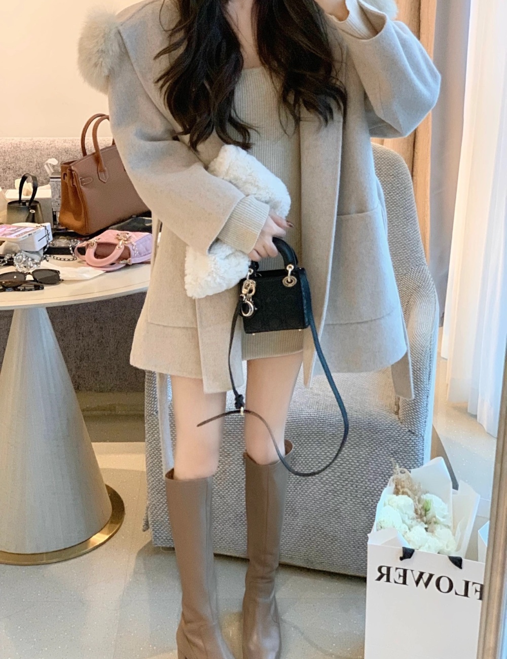 Long thick overcoat Hepburn style woolen coat for women