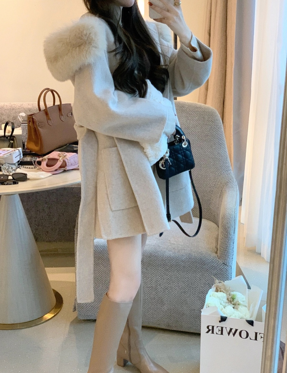 Long thick overcoat Hepburn style woolen coat for women