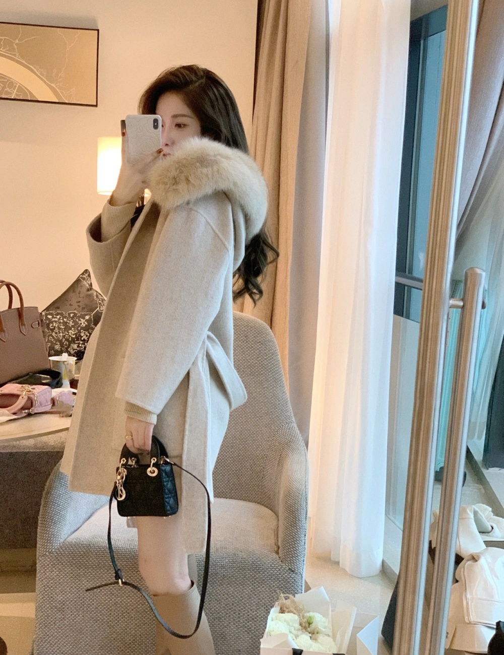 Long thick overcoat Hepburn style woolen coat for women