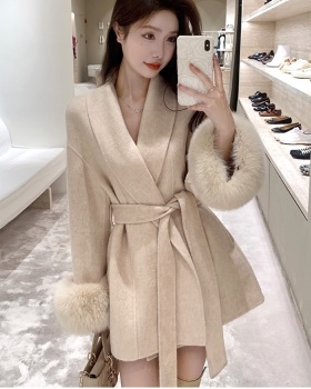 Apricot woolen coat overcoat for women