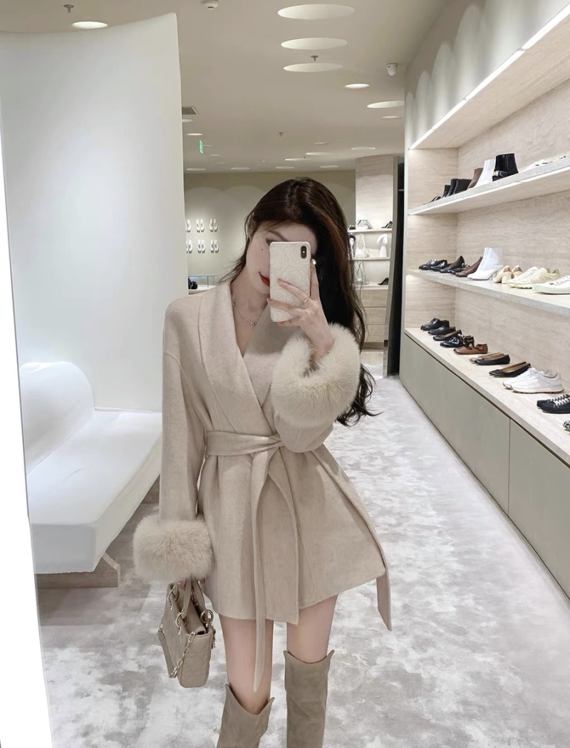 Apricot woolen coat overcoat for women