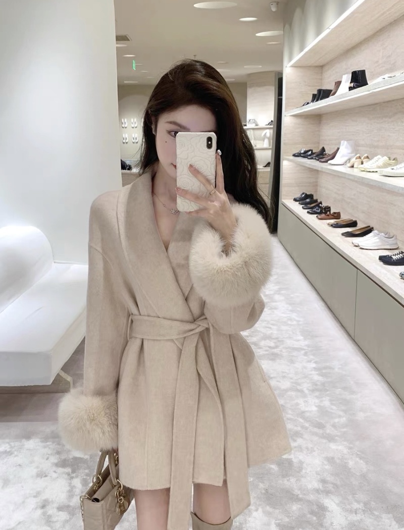 Apricot woolen coat overcoat for women