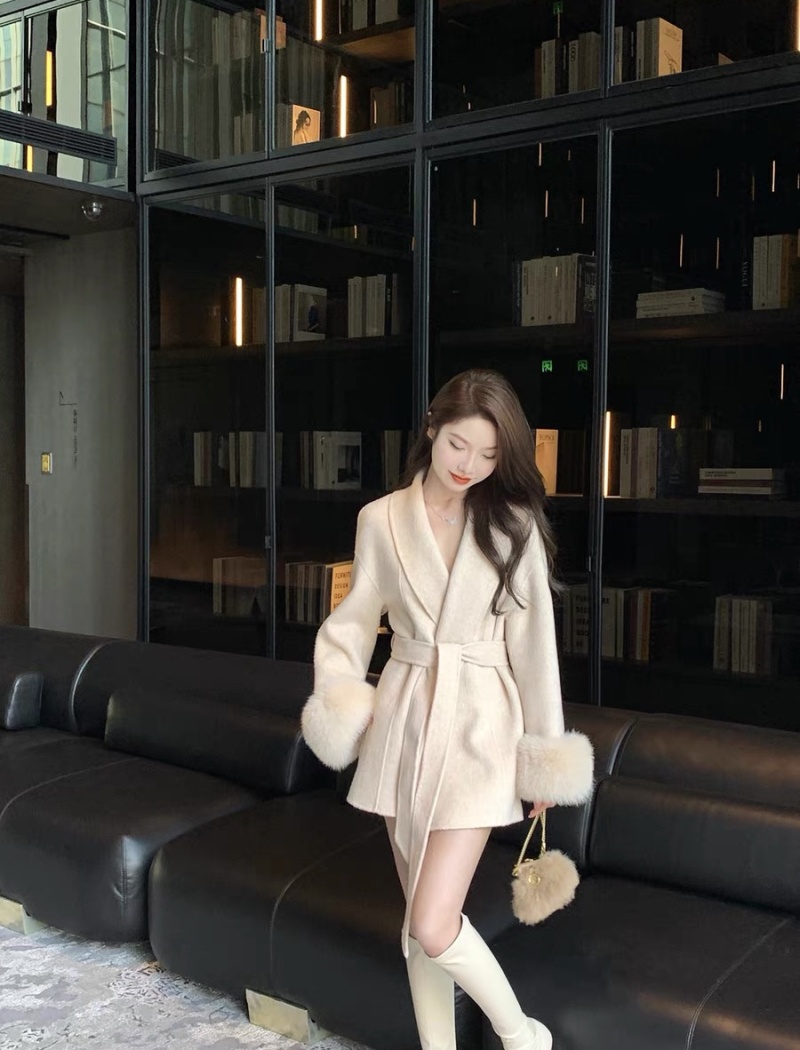 Apricot woolen coat overcoat for women