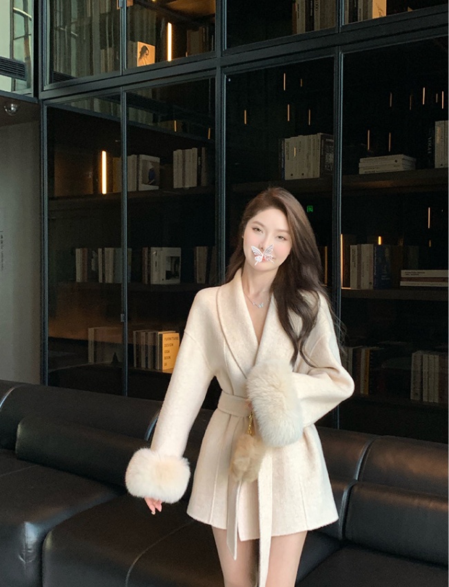 Apricot woolen coat overcoat for women