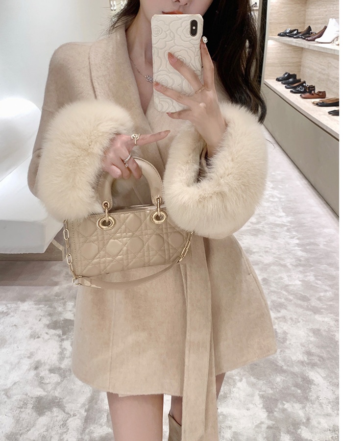 Apricot woolen coat overcoat for women