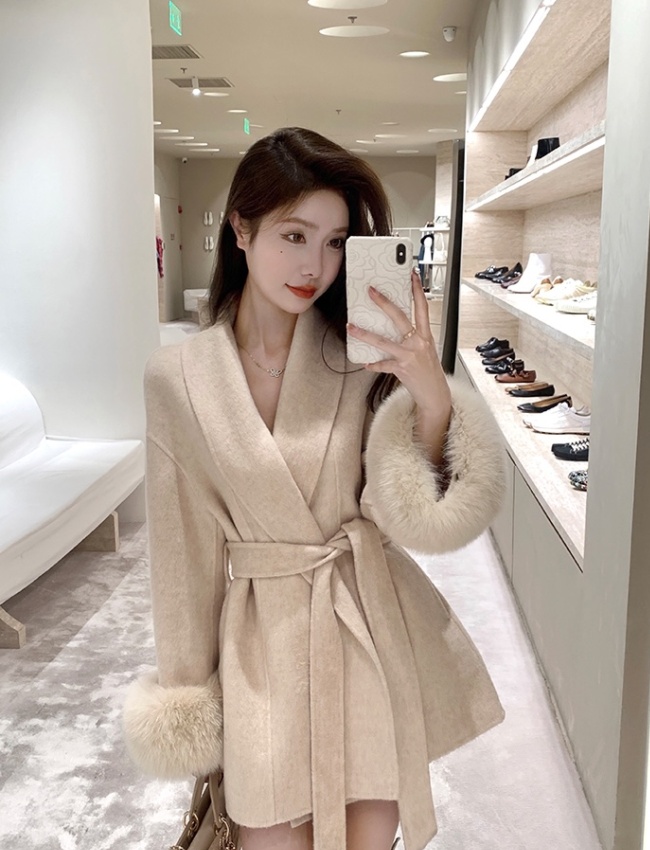 Apricot woolen coat overcoat for women