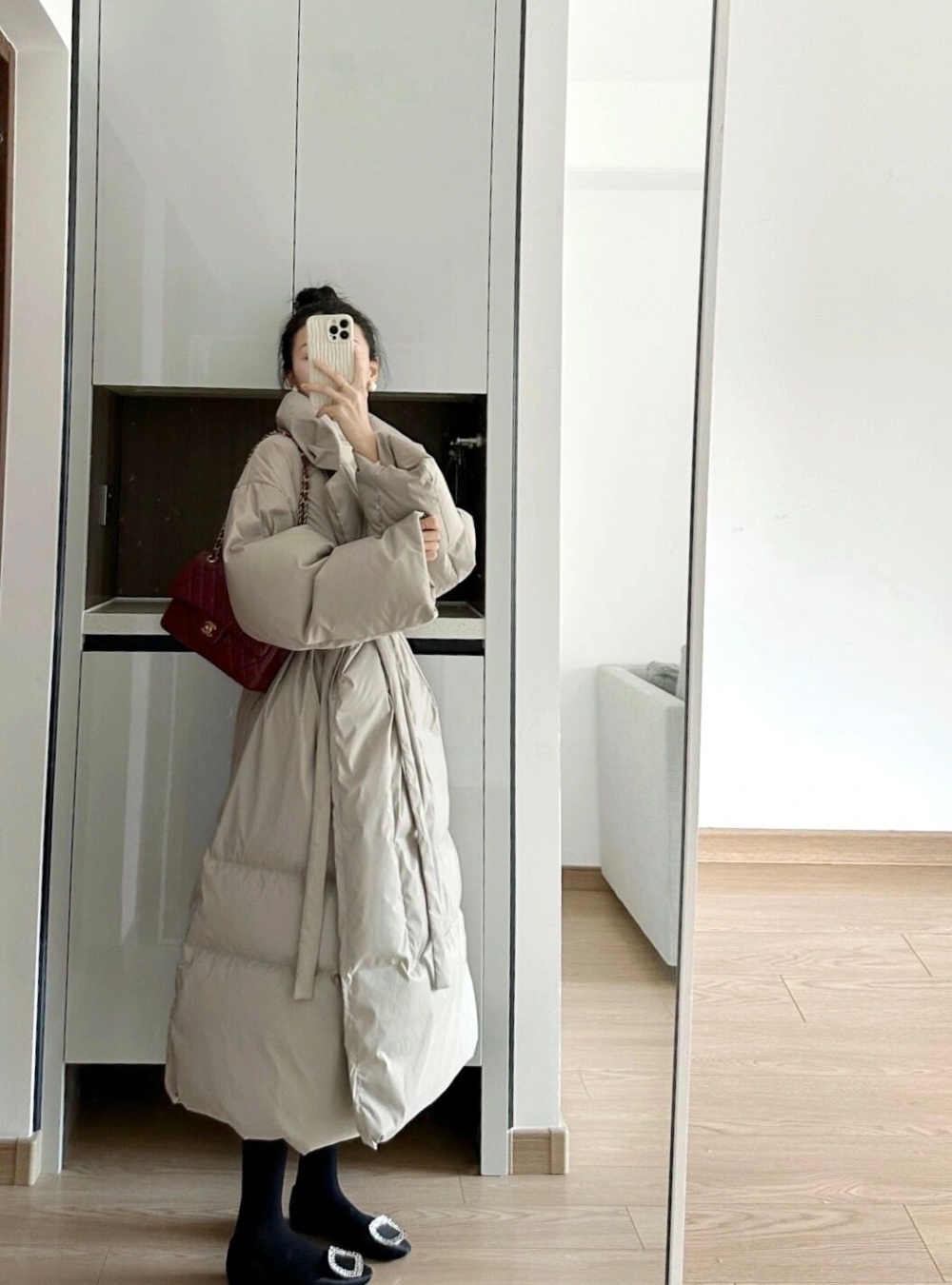 Exceed knee lazy coat thick large yard down coat for women