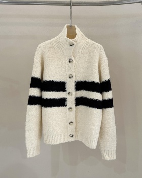 Stripe Korean style cardigan knitted coat for women