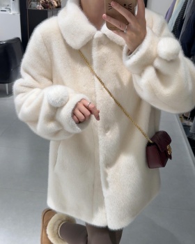 Velvet jacket long fur coat Korean style overcoat for women