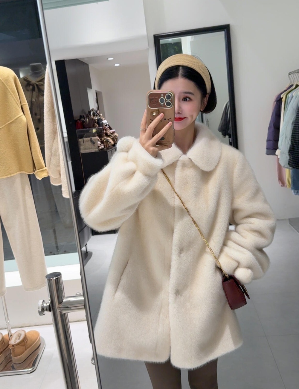 Velvet jacket long fur coat Korean style overcoat for women