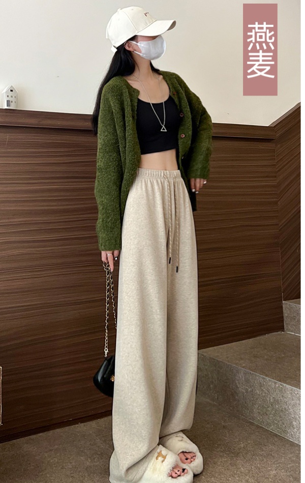 Plus velvet high waist wide leg pants slim straight pants