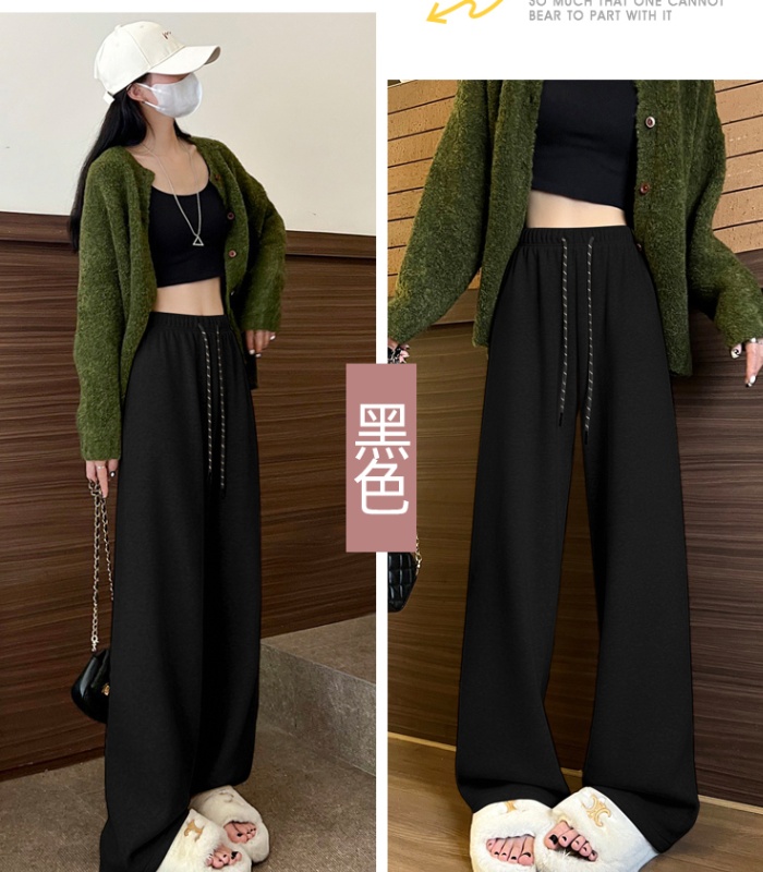 Plus velvet high waist wide leg pants slim straight pants