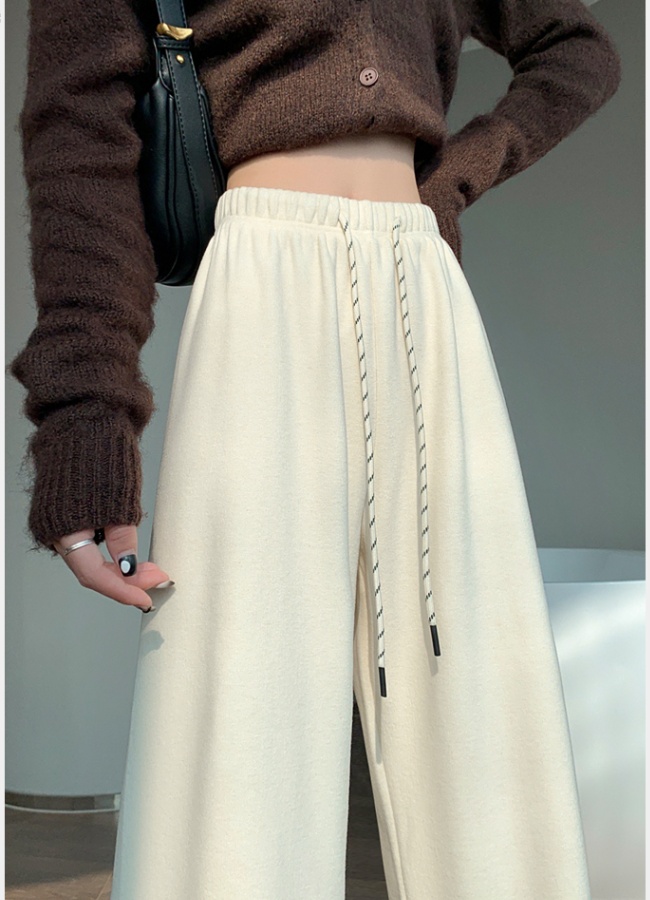 Plus velvet high waist wide leg pants slim straight pants