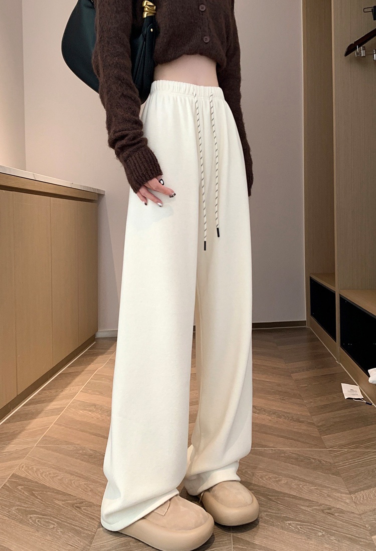 Plus velvet high waist wide leg pants slim straight pants