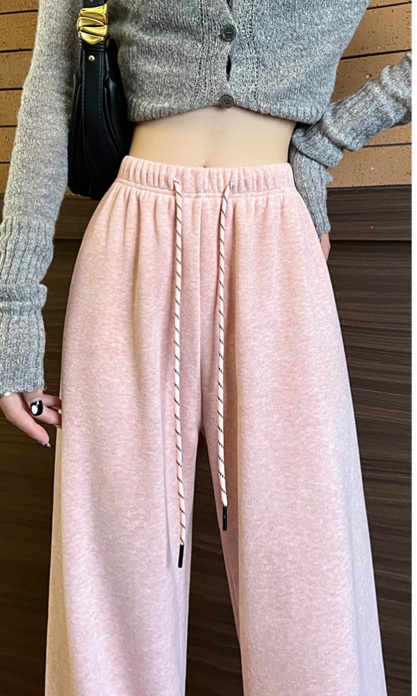 Plus velvet high waist wide leg pants slim straight pants