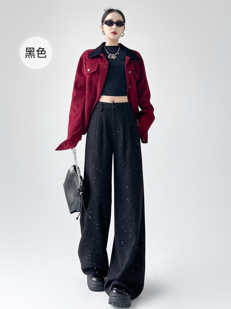 Autumn woolen casual pants sequins wide leg pants for women