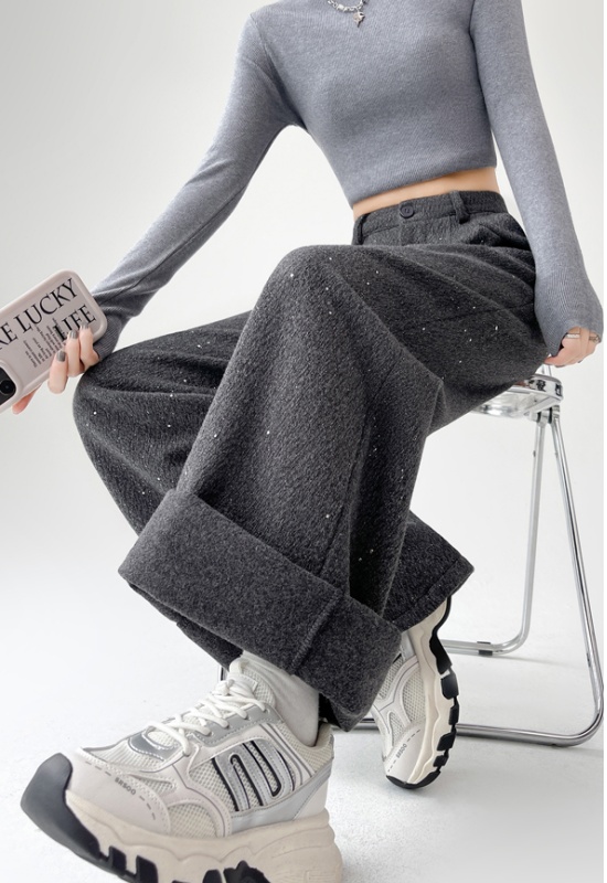 Autumn woolen casual pants sequins wide leg pants for women