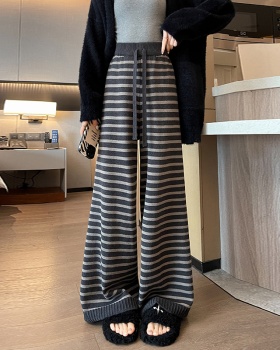 Stripe retro high waist pants knitted lazy wide leg pants