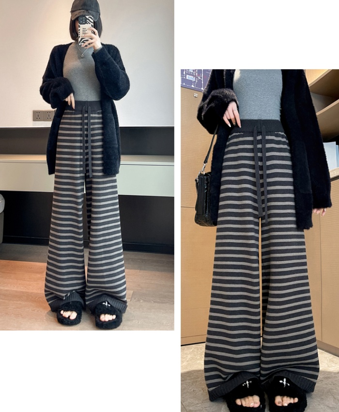 Stripe retro high waist pants knitted lazy wide leg pants