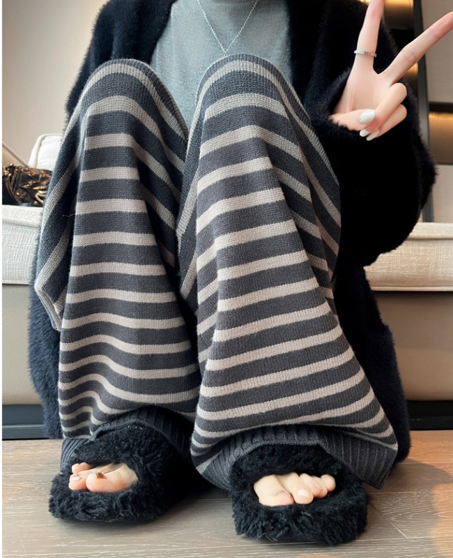 Stripe retro high waist pants knitted lazy wide leg pants