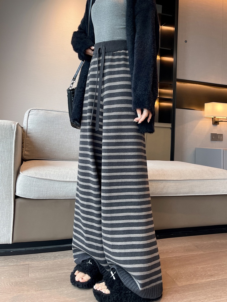 Stripe retro high waist pants knitted lazy wide leg pants