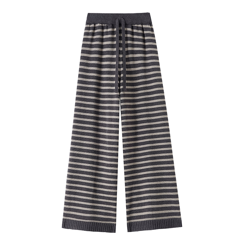 Stripe retro high waist pants knitted lazy wide leg pants