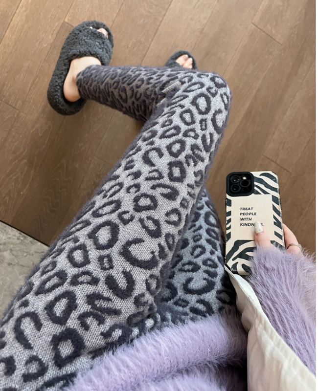 Mink velvet slim pencil pants tight knitted leggings for women