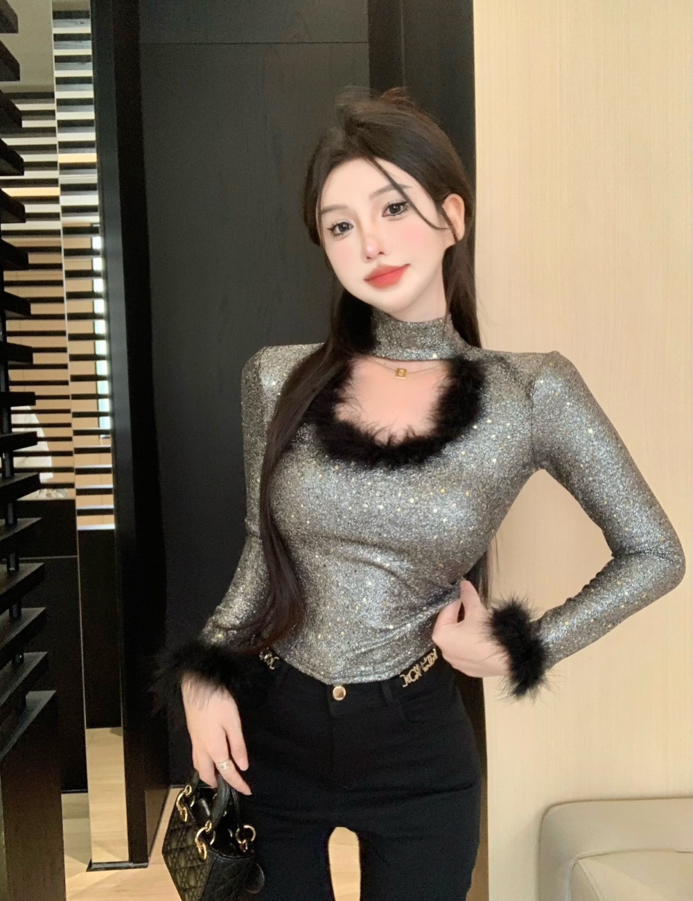 Long sleeve enticement bottoming shirt slim tops