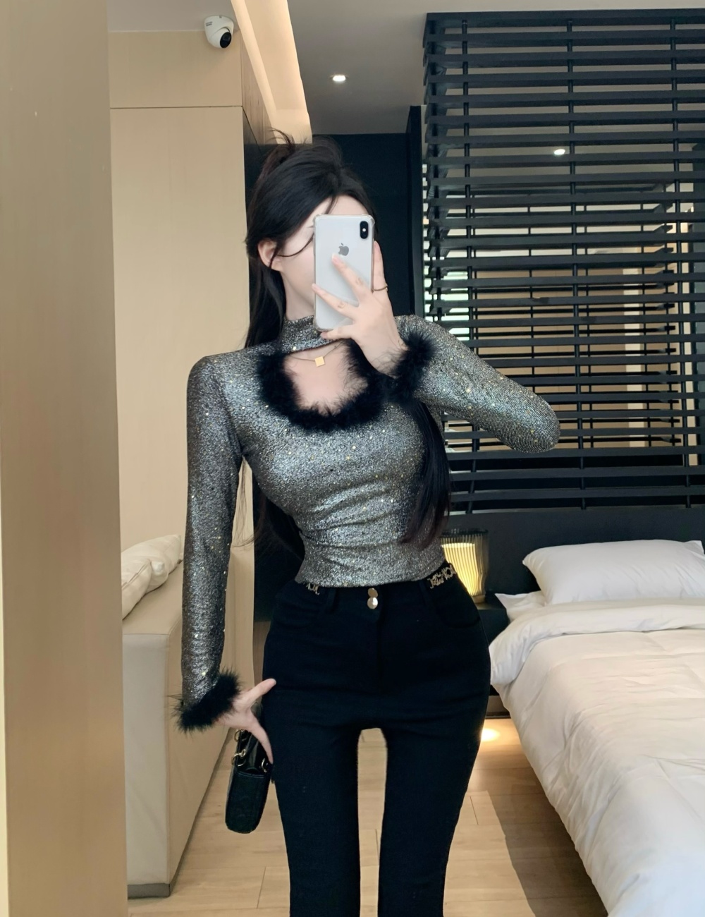 Long sleeve enticement bottoming shirt slim tops