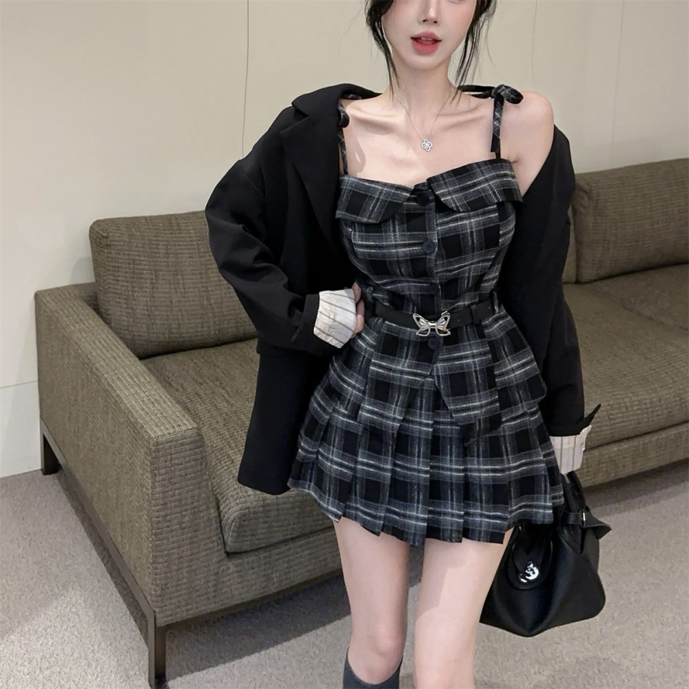 Winter sling short skirt retro tops a set