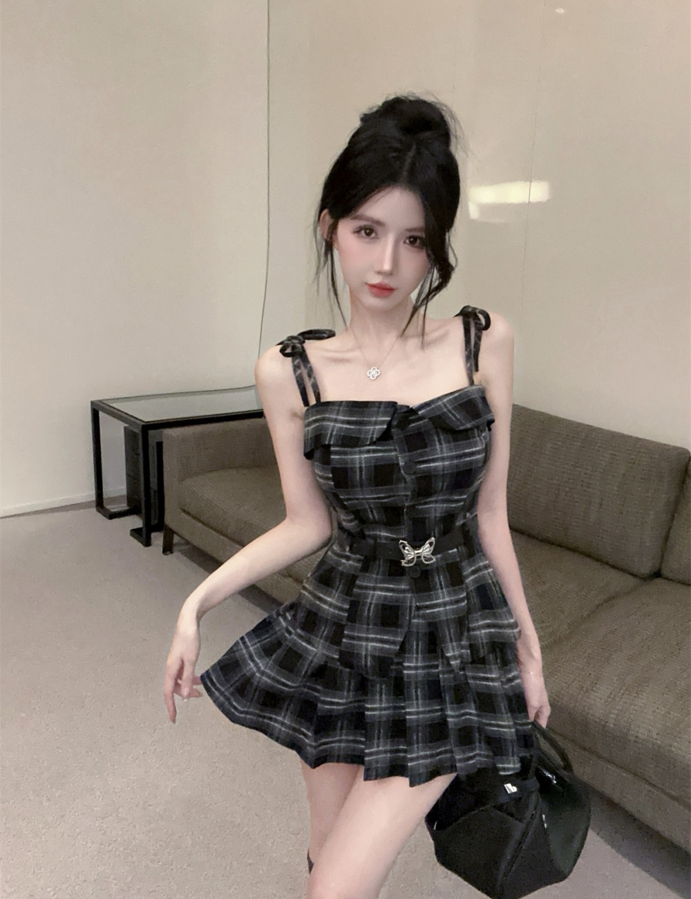 Winter sling short skirt retro tops a set