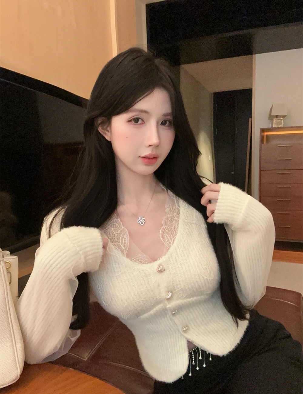 Knitted gauze tops tender winter cardigan for women