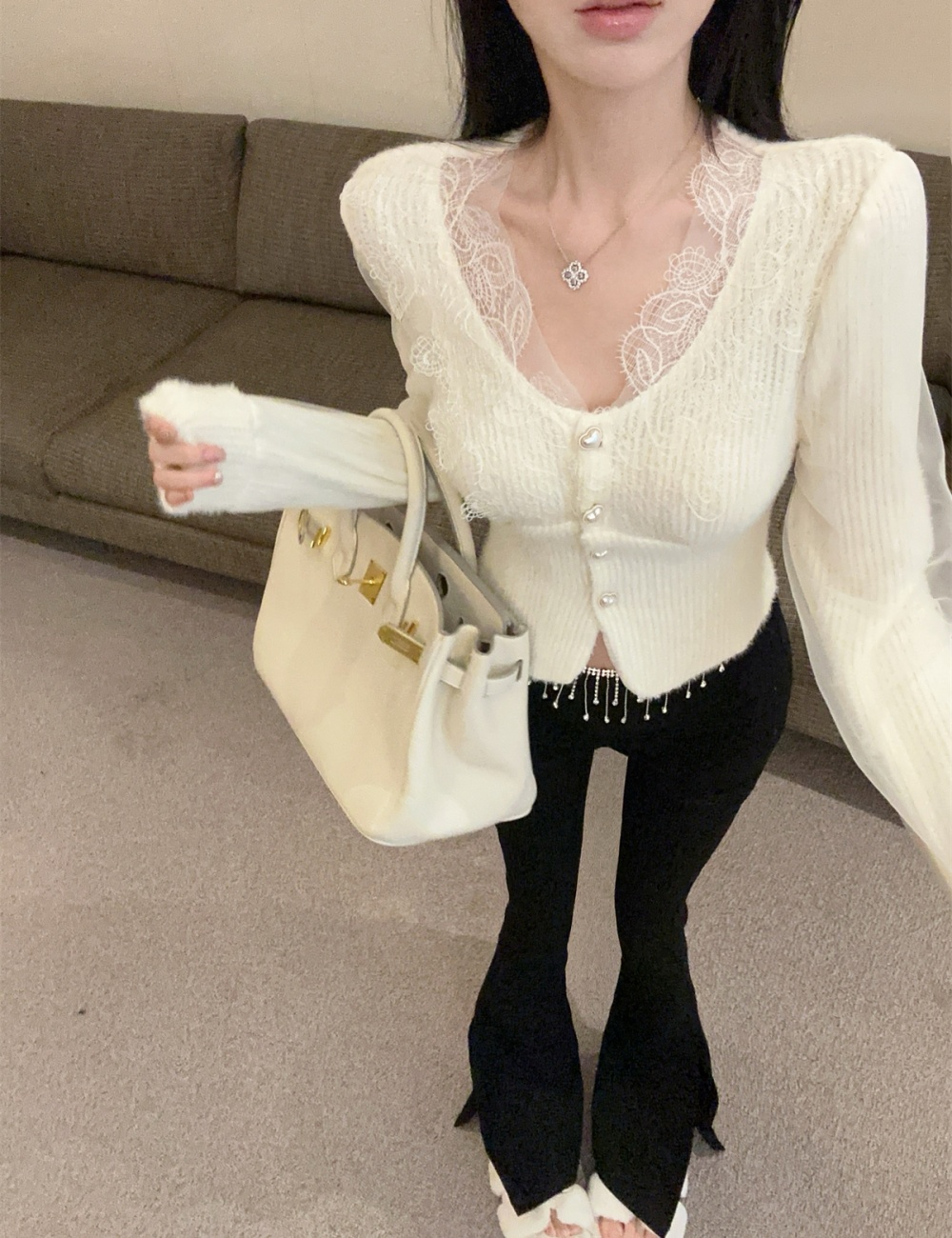 Knitted gauze tops tender winter cardigan for women