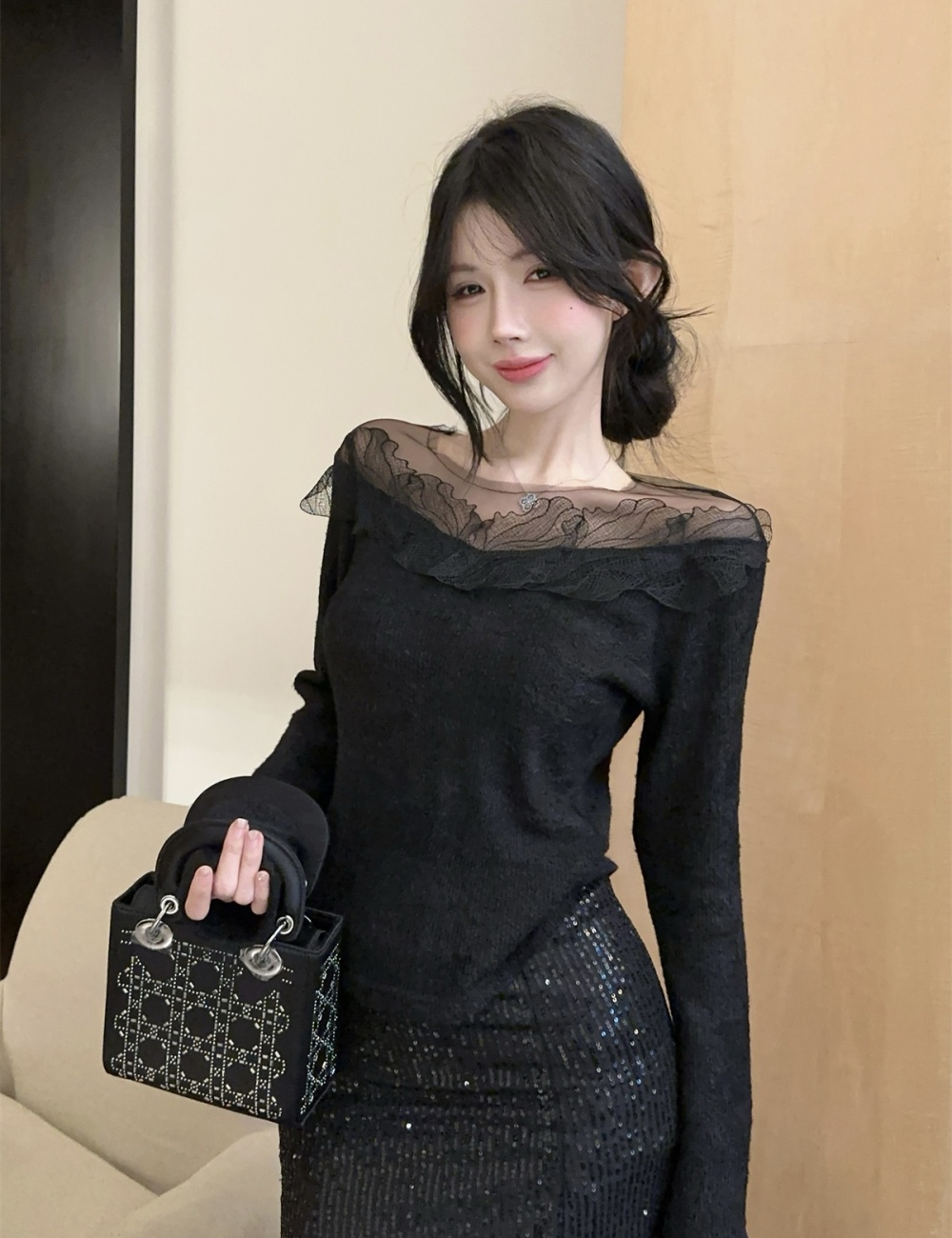 Splice bottoming shirt France style sweater for women