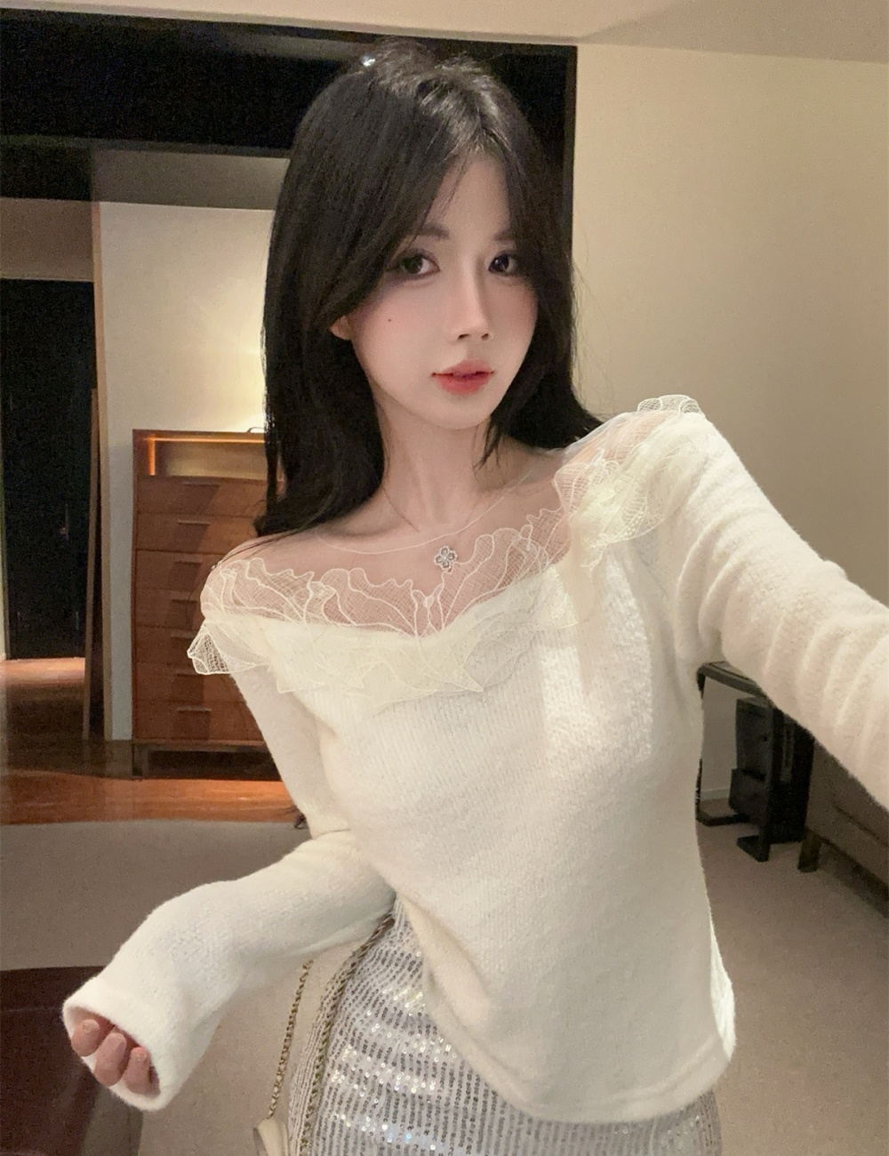 Splice bottoming shirt France style sweater for women