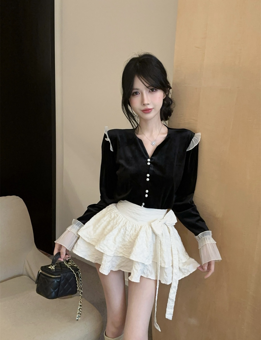 France style tops short skirt 2pcs set