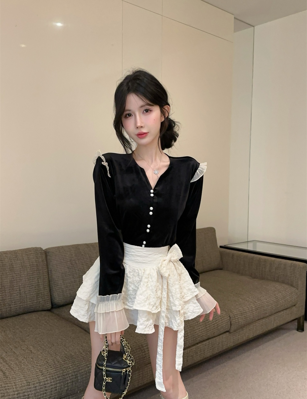 France style tops short skirt 2pcs set